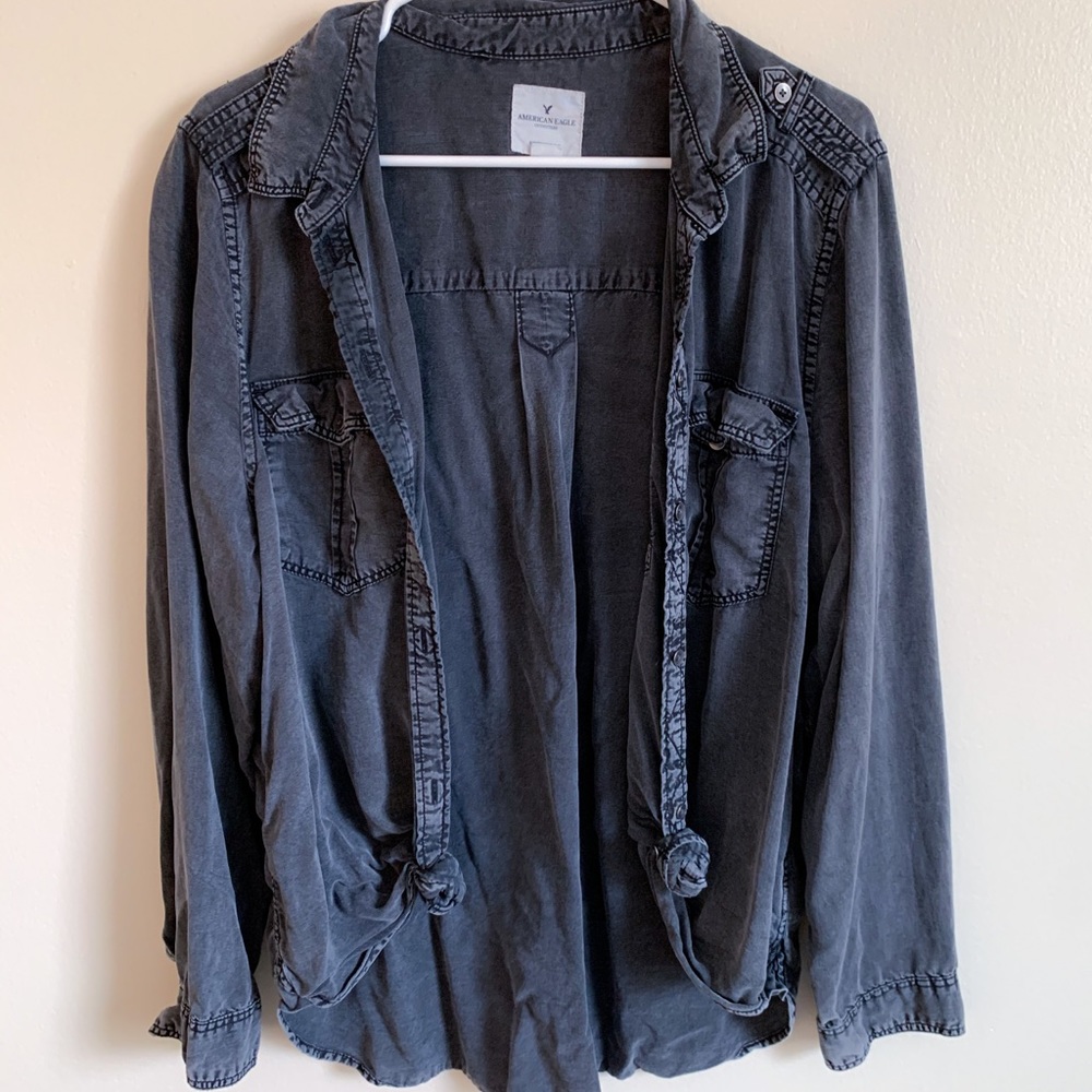 American Eagle Distressed Boyfriend Button Up